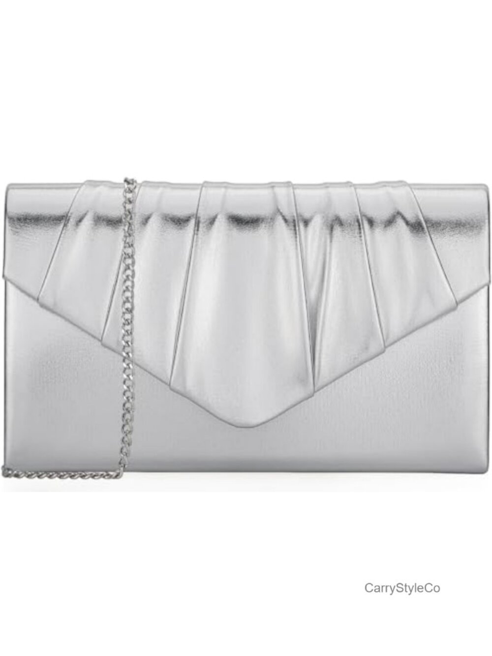 Metallic PU Leather Pleated Flap Evening Clutch Envelope Handbag Wedding Prom